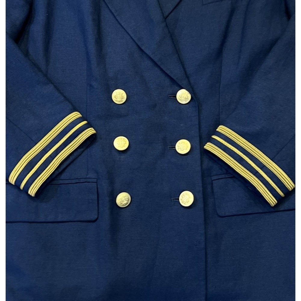 VTG Brooks Brothers Double Breasted Linen Nautical Blue Blazer Size 10